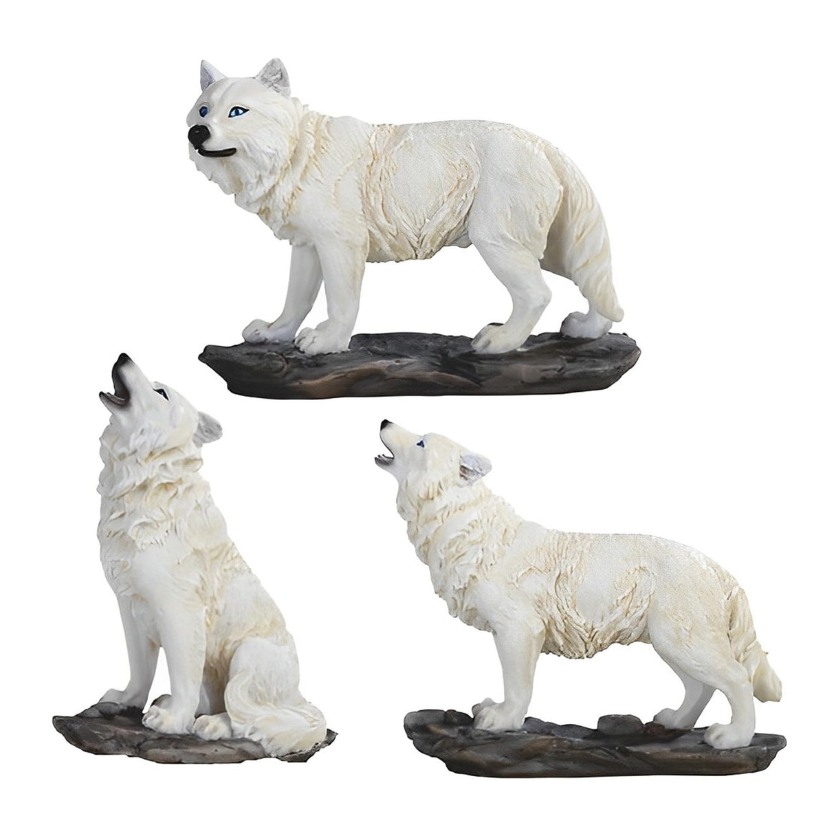ICE ARMOR 3-PC Mini Snow Wolf Figurine Set 4" H
