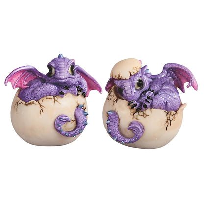 ICE ARMOR 2-PC 3.5" H Set Purple Dragon Baby in Egg Statue Fantasy Decoration Figurine