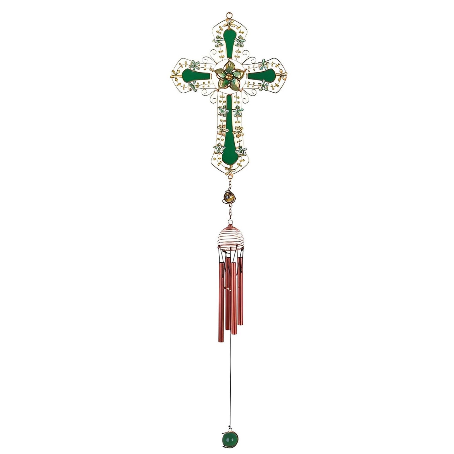 ICE ARMOR 26" Long Green Cross Wind Chime with Green Gem