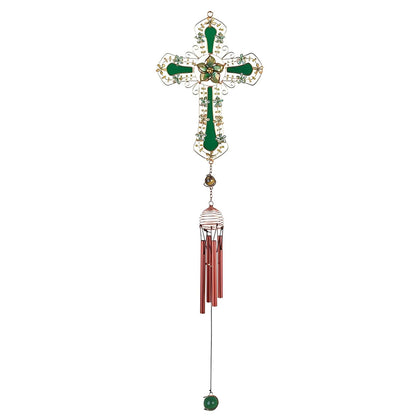 ICE ARMOR 26" Long Green Cross Wind Chime with Green Gem