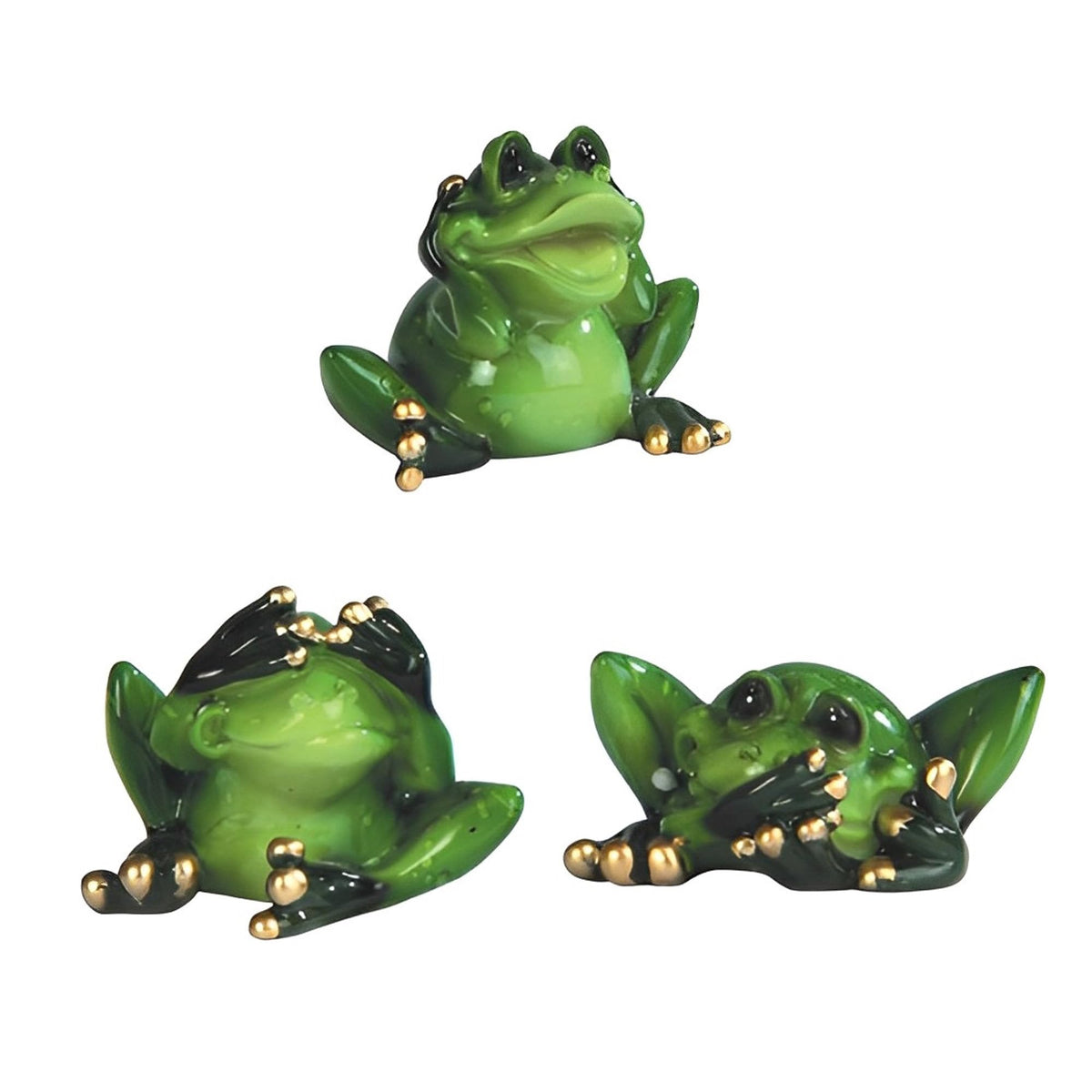 ICE ARMOR 3-PC Hear-No, See-No, Speak-No Evil Frog Set 2" W Statue Animal Decoration Figurine Set