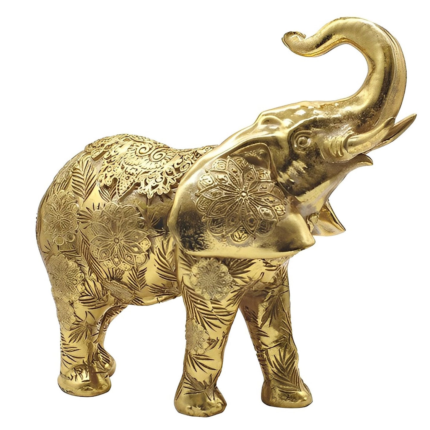 ICE ARMOR 10.25" W Gold Thai Elephant with Trunk Up Statue Feng Shui Decoration Religious Figurine