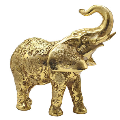 ICE ARMOR 10.25" W Gold Thai Elephant with Trunk Up Statue Feng Shui Decoration Religious Figurine