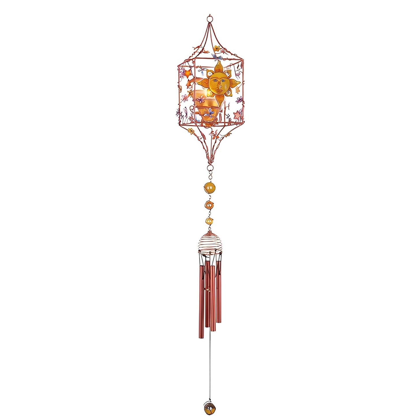ICE ARMOR 33" Long Celestial Copper Candle Holder Gem Wind Chime
