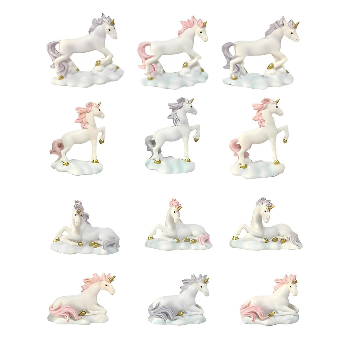 ICE ARMOR 12-PC Cute Unicorn 2" W Mini Purple and Pink Unicorn on Cloud Figurine Set Fantasy Decoration