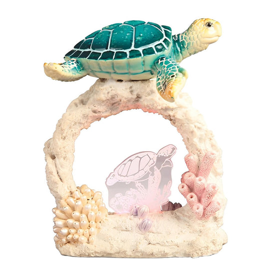 ICE ARMOR 9.25" H LED Blue Sea Turtle with Conch Statue Fantasy Decoration Figurine