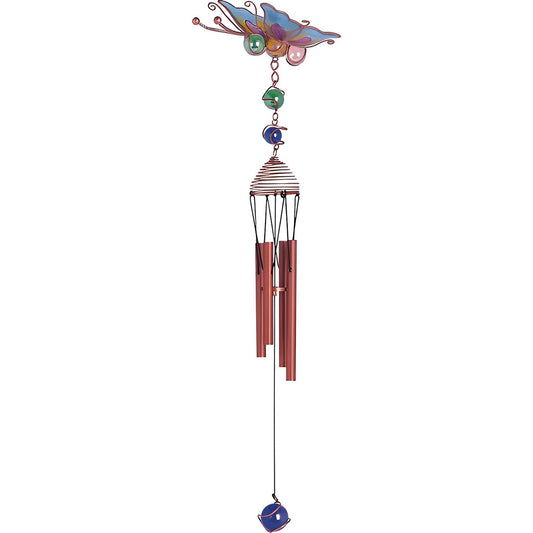 ICE ARMOR 18" Long Blue Butterfly Wind Chime with Copper Gem