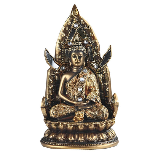 ICE ARMOR 8" H Brass Color Thai Buddha Meditation on Lotus Seat Statue Feng Shui Decoration Religious Figurine