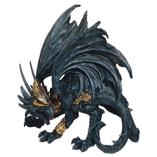 ICE ARMOR 8" H Black Dragon with Golden Mask and Armor Statue Fantasy Decoration Figurine