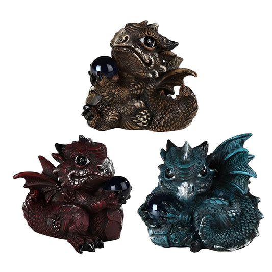 ICE ARMOR 3-PC Orange, Red, and Blue Dragon Baby Figurine Set 3.75" H