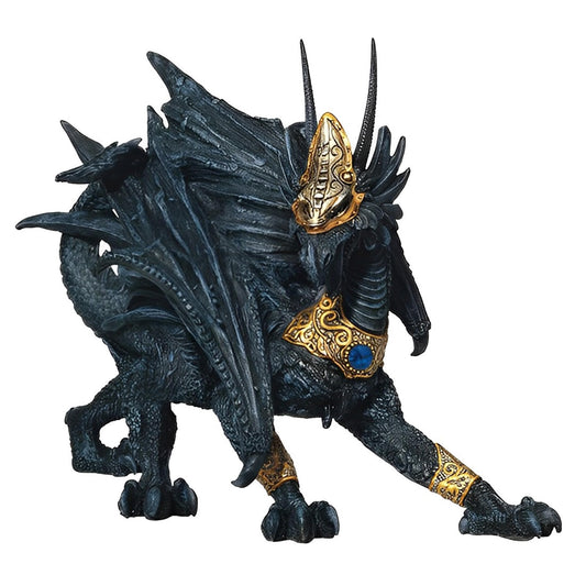 ICE ARMOR 7.5" H Black Dragon with Golden Mask and Armor Statue Fantasy Decoration Figurine