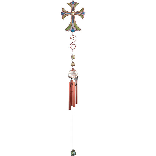 ICE ARMOR 28" Long Green Cross Wind Chime with Copper Gem