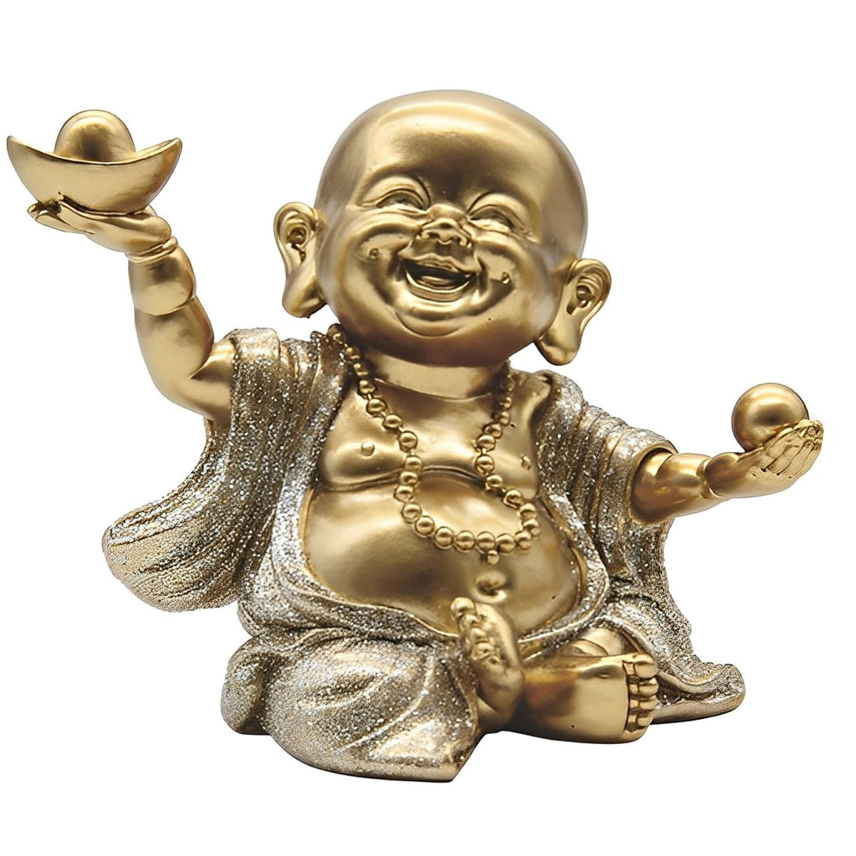 ICE ARMOR 4.5" H Gold and Silver Maitreya Buddha Holding Gold Ingot Statue Feng Shui Decoration Religious Figurine