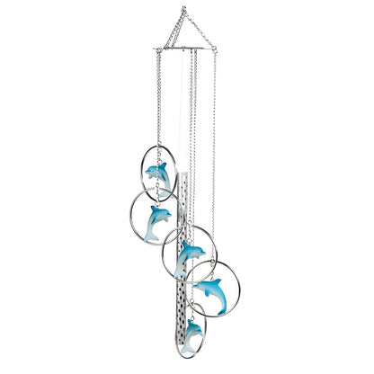ICE ARMOR 24" Long 5-Ring Polyresin Dolphin Wind Chime Garden Patio Decoration
