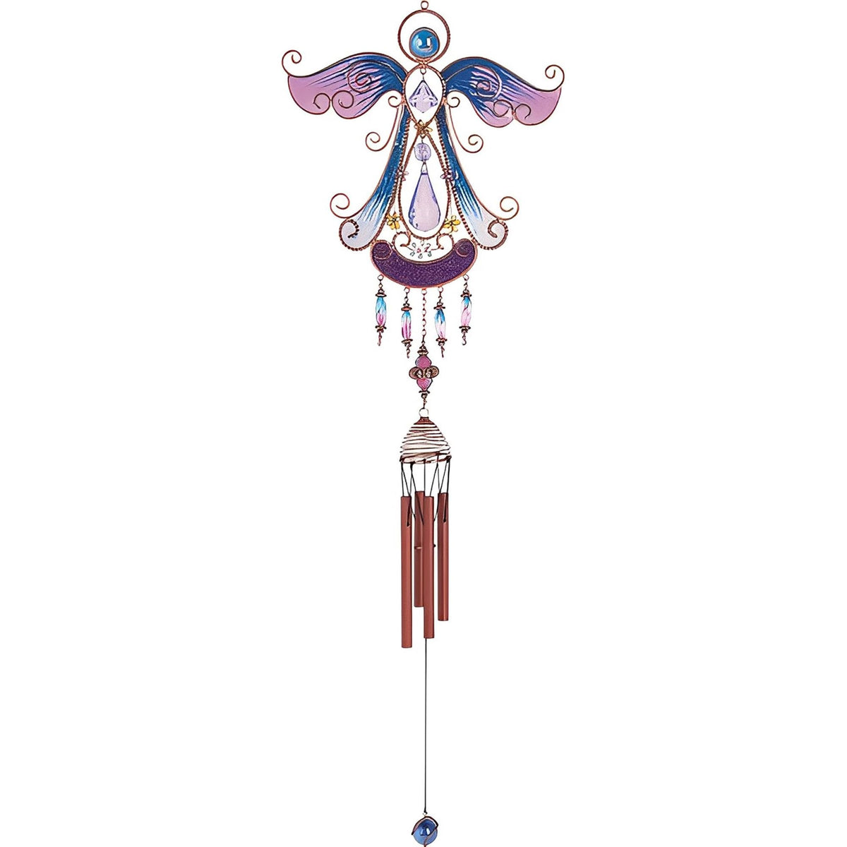 ICE ARMOR 33" Long Purple Angel Copper and Gem Wind Chime Garden Patio Decoration