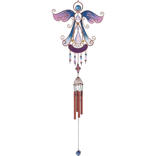 ICE ARMOR 33" Long Purple Angel Copper and Gem Wind Chime Garden Patio Decoration