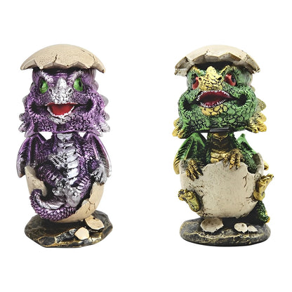 ICE ARMOR 2-PC Purple and Green Dragon Baby in Egg 4" H Figurine Set