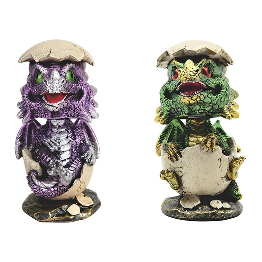 ICE ARMOR 2-PC Purple and Green Dragon Baby in Egg 4" H Figurine Set