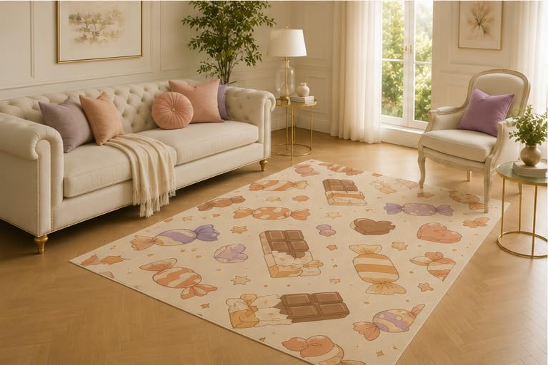 ICE ARMOR 5' x 7' Candy Chocolate Halloween Rug, Sweet Treat Wrapper Design, Smooth Printed Indoor Floor Cover for Kids Room, Kitchen, Party Space and Apartment