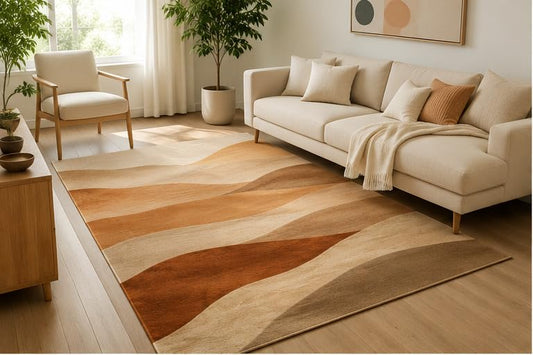 ICE ARMOR 5' x 7' Desert Dunes Abstract Area Rug, Soft Low Pile Indoor Rug with Non-Slip Silicone Backing, Contemporary Carpet for Living Room, Bedroom, Dining Room, Office, Brown Beige