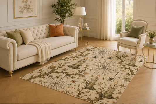 ICE ARMOR 5' x 7' Spider Web Candle Rug, Creepy Insect Branch Star Artwork, Smooth Printed Floor Cover for Bedroom, Study, Foyer and Gothic Halloween Decor