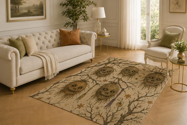 ICE ARMOR 5' x 7' Hanging Pumpkin Rug, Bare Branch Jack O Lantern Artwork, Smooth Printed Floor Cover for Bedroom, Entryway, Nursery and Seasonal Halloween Decor