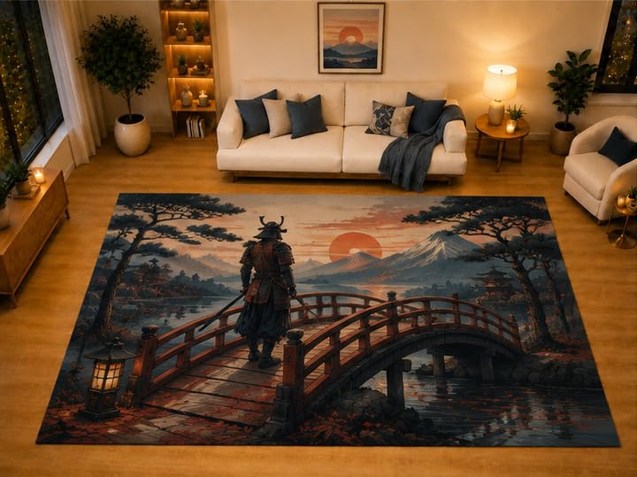 ICE ARMOR "Ultra Light Weight Large 6'7" x 9'10" Warrior Bridge Area Rug for Living Room Bedroom Dining Area, Soft Low Pile Non-Slip Backing, Blue Red Beige Eastern Decor