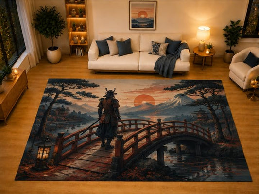 ICE ARMOR "Ultra Light Weight Large 6'7" x 9'10" Warrior Bridge Area Rug for Living Room Bedroom Dining Area, Soft Low Pile Non-Slip Backing, Blue Red Beige Eastern Decor