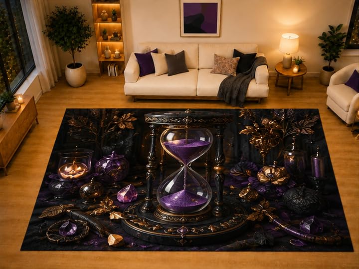 ICE ARMOR "Ultra Light Weight Large 6'7" x 9'10" Purple Hourglass Gothic Area Rug for Living Room Bedroom Dining Area, Soft Low Pile Non-Slip Backing, Purple Black Dark Academia Decor
