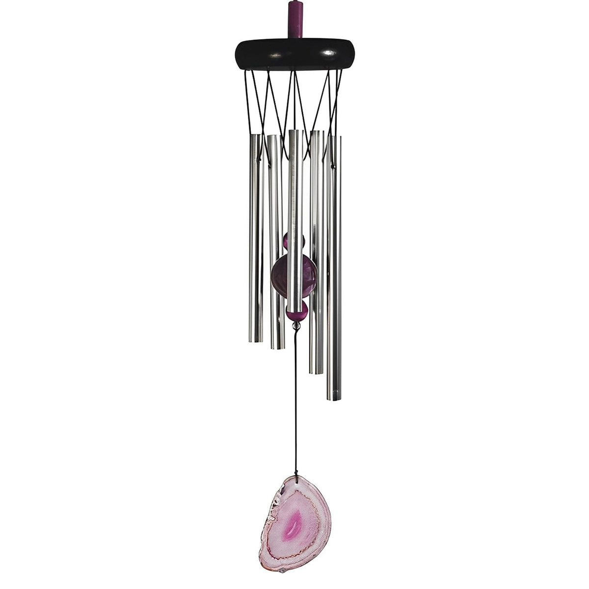ICE ARMOR 20" Long Wooden Top Geode Wind Chime with Purple Gem