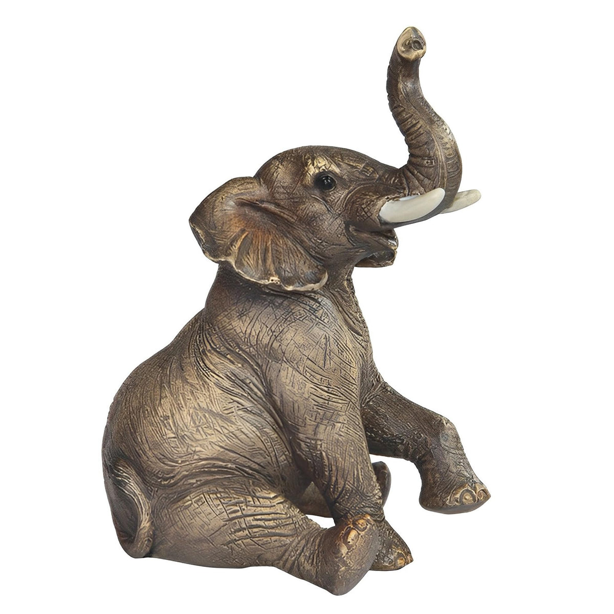 ICE ARMOR 6" H Wildlife Sitting Elephant with Trunk Up Figurine