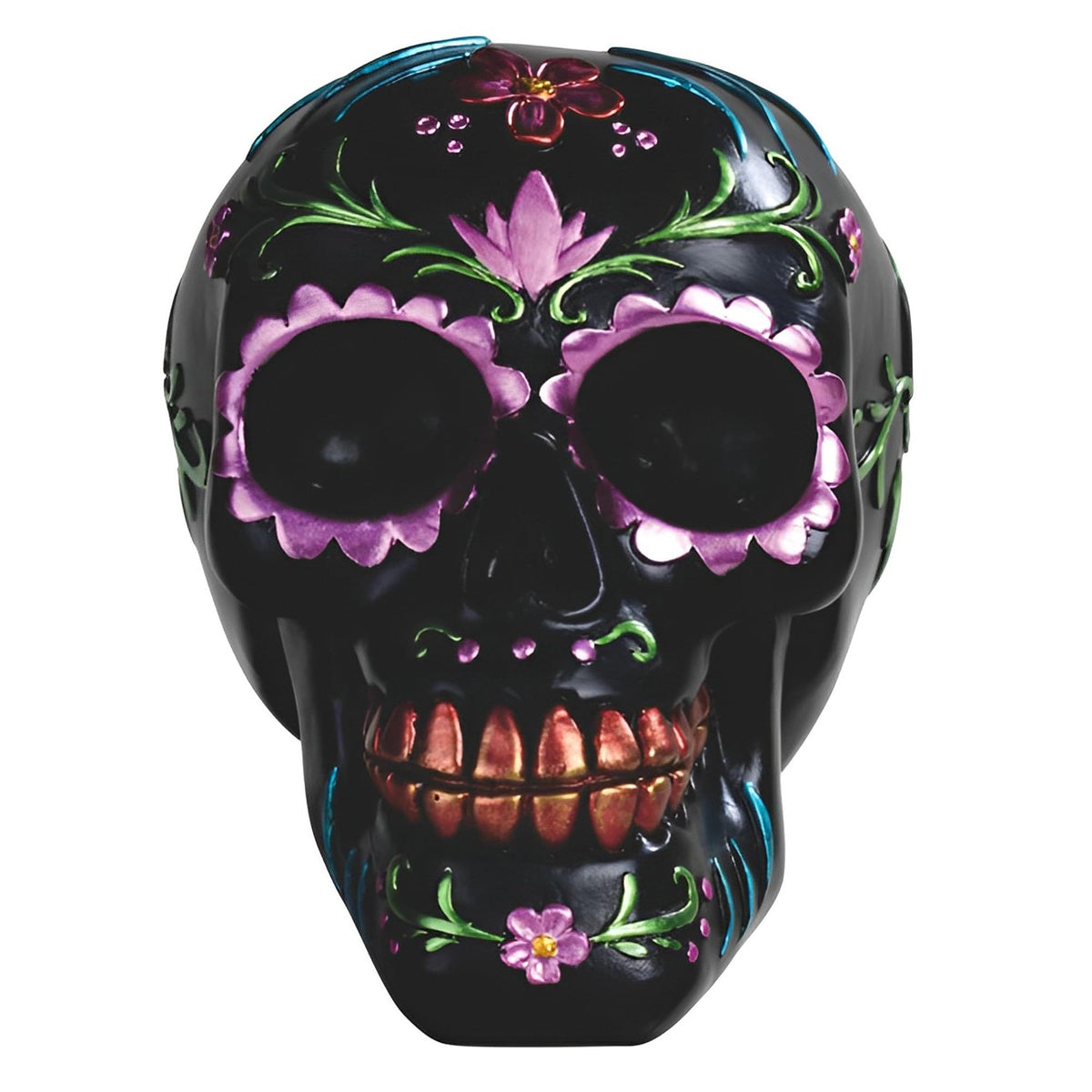 ICE ARMOR 6.25" W Day of The Dead Floral Skull Black Sugar Skull Tattoo in Purple
