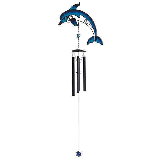 ICE ARMOR 35" Long Black Gem Dolphin Wind Chime Marine Life Garden Patio Decoration