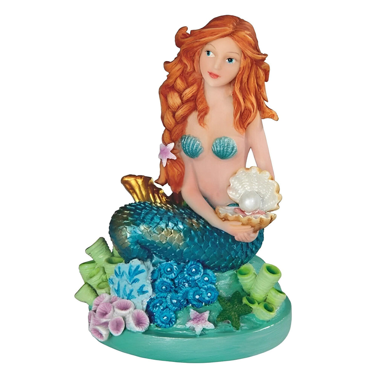 ICE ARMOR 4.5" H Blue Mermaid Holding Shell Statue Fantasy Decoration Figurine