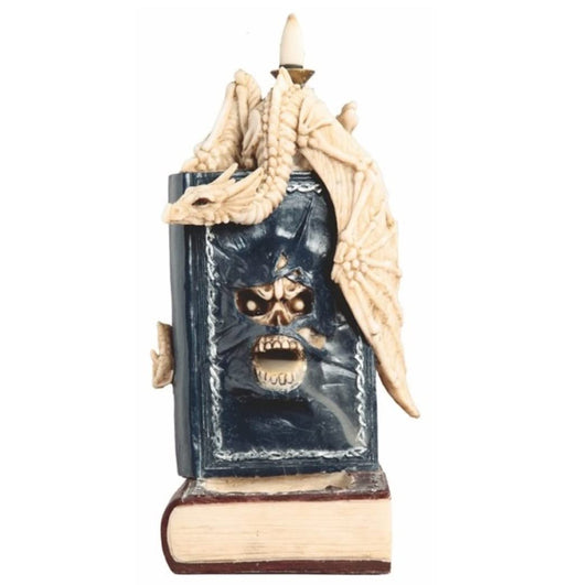 ICE ARMOR 8.75" H Ivory Dragon on Book of Dead Backflow Home Décor Figurine