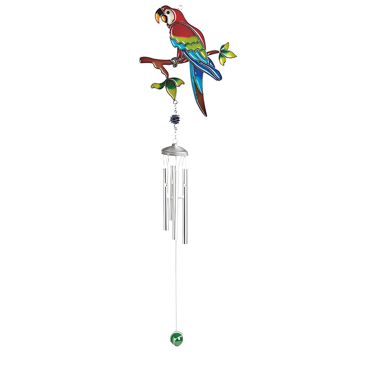 ICE ARMOR 34" Long Red Parrot Pewter Wind Chime with Gem Garden Patio Decoration
