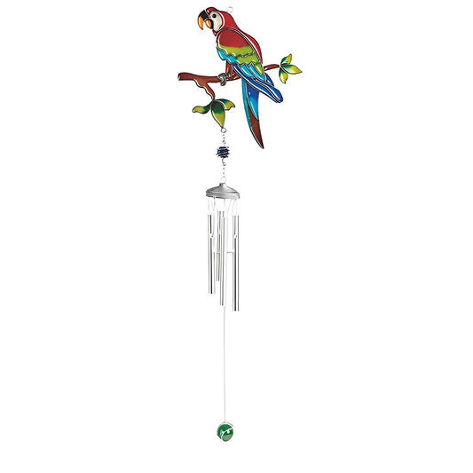 ICE ARMOR 34" Long Red Parrot Pewter Wind Chime with Gem Garden Patio Decoration