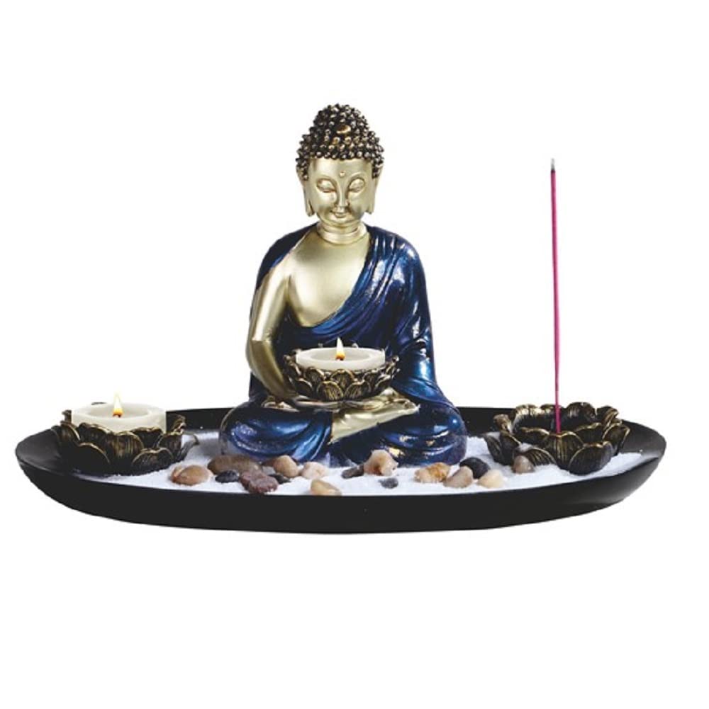 ICE ARMOR 11.25" W Buddha with Louts Candle Holder and Incense Sitck Holder Decoration Figurine