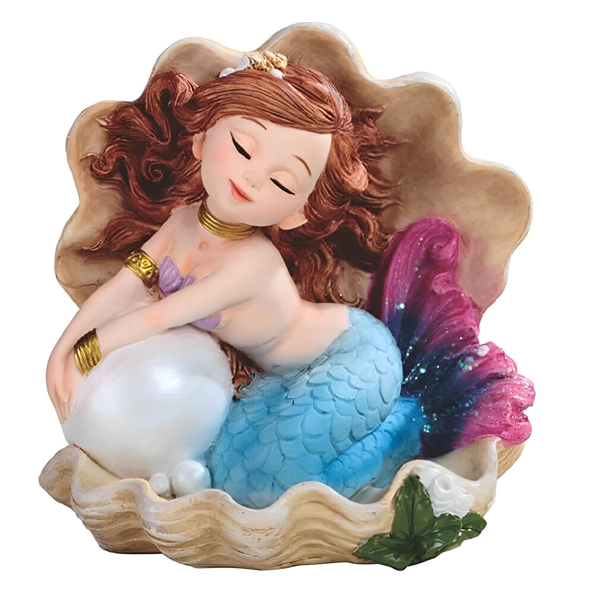ICE ARMOR 5.25" H Lovely Blue/Purple Tailed Mermaid with Pearl in Shell Mergirl Statue Fantasy Decoration Figurine