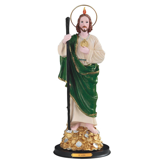 ICE ARMOR 16" H Wealth Saint Jude Standing on Money Statue Holy Figurine Religious Decoration