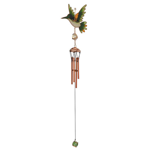 ICE ARMOR 24" Long Green Hummingbird Copper and Gem Wind Chime Garden Patio Decoration