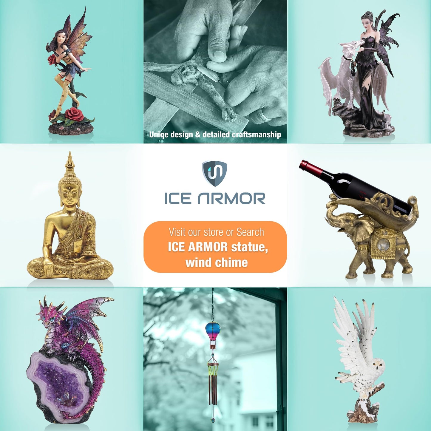 ICE ARMOR 41" Long Rainbow Glass Air Balloon Wind Chime for Holiday Patio Garden Décor