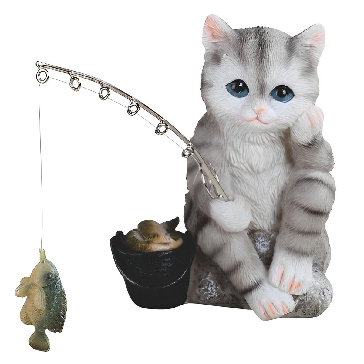 ICE ARMOR 5" H Grey Tabby Fishing Figurine