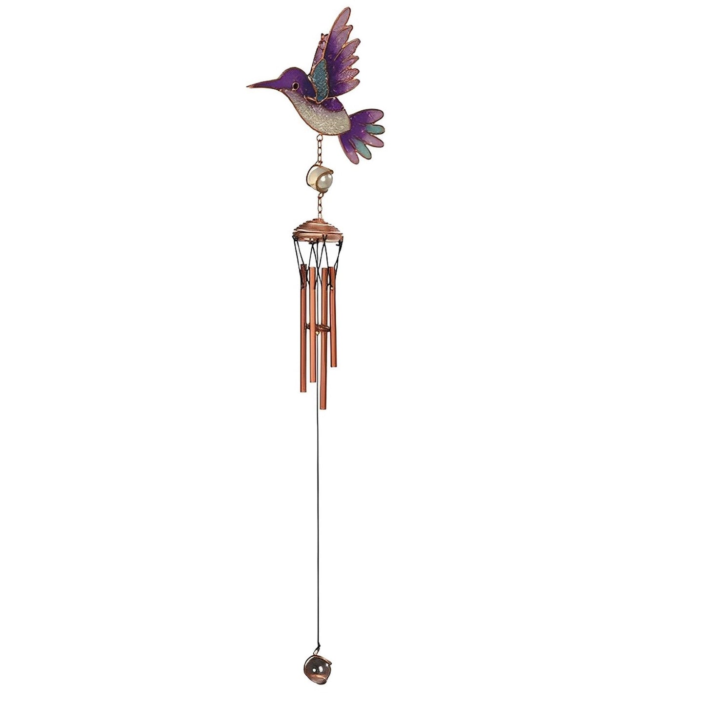 ICE ARMOR 24" Long Blue and Purple Hummingbird Copper and Gem Wind Chime Garden Patio Decoration