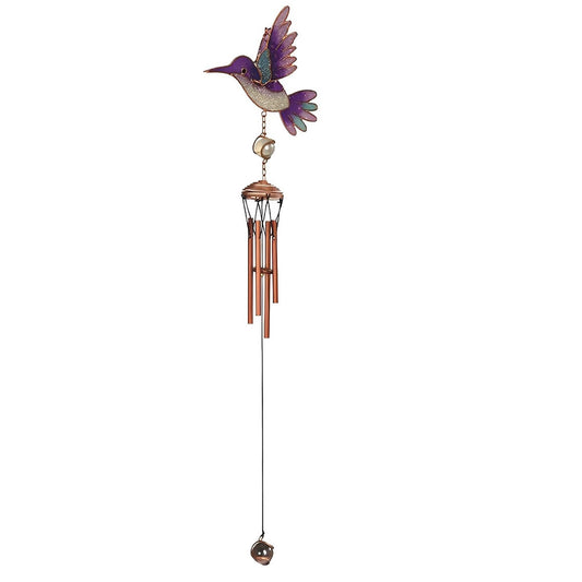 ICE ARMOR 24" Long Blue and Purple Hummingbird Copper and Gem Wind Chime Garden Patio Decoration