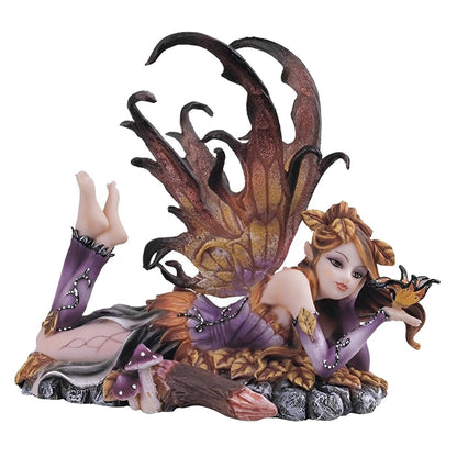 ICE ARMOR 6" H Brown Fairy Laying on Leaves Statue Fantasy Decoration Figurine