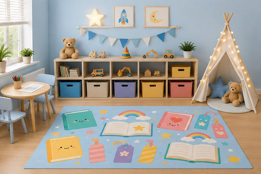 ICE ARMOR 5' x 7' Books and Reading Area Rug for Kids Playroom Nursery Bedroom, Storybooks Bookmarks Library Learning Cartoon Decor, Non-Slip Silicone Backing Low Pile