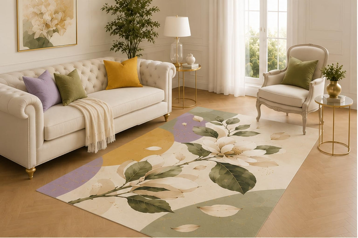 ICE ARMOR 5' x 7' Magnolia Blossom Botanical Rug, Elegant Soft Low Pile Decor with Secure Silicone Backing for Lounge, Bedroom, Dining Room, Office, Kids and Pets