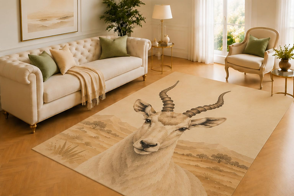 ICE ARMOR 5' x 7' Sitatunga Rug, Striped Wetland Antelope with Reeds and Palm Trees, Smooth Printed Floor Cover for Bedroom, Study, Lodge and Nature Theme Decor
