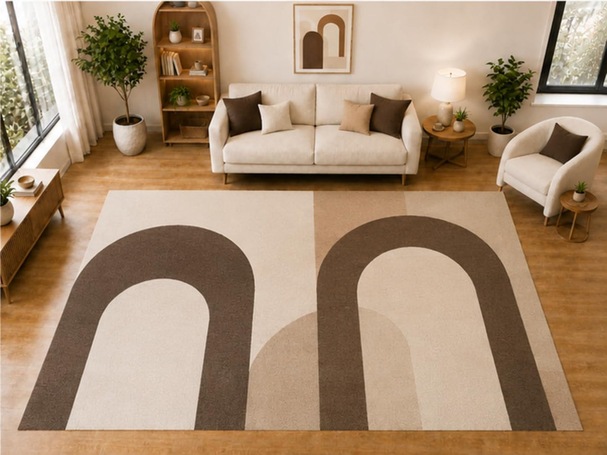 ICE ARMOR "Ultra Light Weight Large 6'7 x 9'10 Brown Double Arch Pattern Area Rug for Living Room Bedroom Dining Room Soft Low Pile Indoor Carpet Modern Geometric Floor Decor